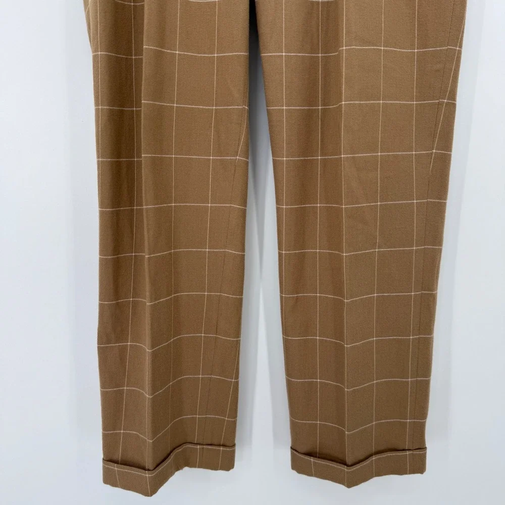 Polo Golf Ralph Lauren Pants Mens 34x33 Tan Windowpane Cotton Wool Silk Pleated